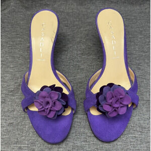 CASADEI Sandals Purple Flower Suede Kitten Heel Slip Ons 6.5